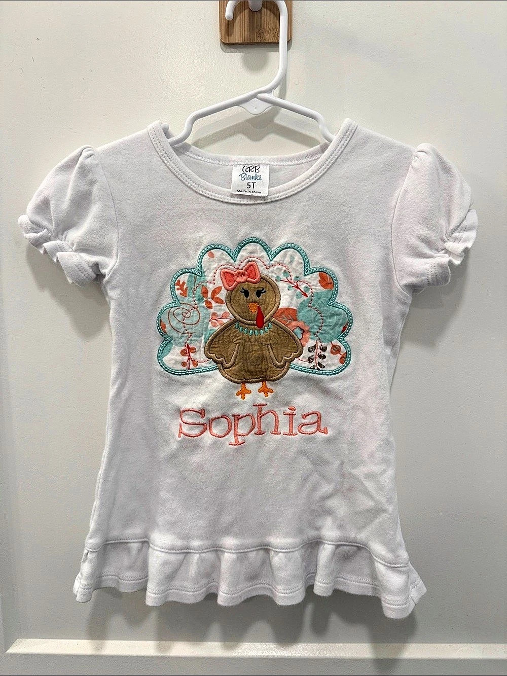 โSophiaโ Turkey Appliquรฉ shirt 5T